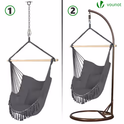 VOUNOTÂ HangingÂ HammockÂ ChairÂ withÂ Cushions,Â MacrameÂ HammockÂ SwingÂ ChairÂ forÂ Garden,Â Bedroom,Â Patio,Â 265LBSÂ Capacity, Grey - Additional view 5