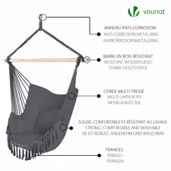 VOUNOTÂ HangingÂ HammockÂ ChairÂ withÂ Cushions,Â MacrameÂ HammockÂ SwingÂ ChairÂ forÂ Garden,Â Bedroom,Â Patio,Â 265LBSÂ Capacity, Grey - Additional view 7
