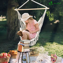 VOUNOTÂ HangingÂ HammockÂ ChairÂ withÂ Cushions,Â MacrameÂ HammockÂ SwingÂ ChairÂ forÂ Garden,Â Bedroom,Â Patio,Â 265LBSÂ Capacity, Beige