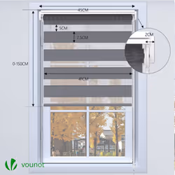 VOUNOT Zebra Roller Blind Double Fabric, Day and Night Translucent or Blackout Vision Curtains, No Drilling for Window and Door , Grey, 45 x 150 cm - Additional view 4