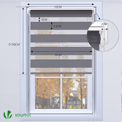 VOUNOT Zebra Roller Blind Double Fabric, Day and Night Translucent or Blackout Vision Curtains, No Drilling for Window and Door , Grey, 55 x 150 cm - Additional view 4