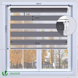 VOUNOT Zebra Roller Blind Double Fabric, Day and Night Translucent or Blackout Vision Curtains, No Drilling for Window and Door , Grey, 80 x 150 cm - Additional view 4