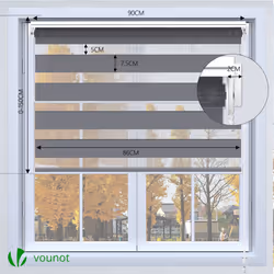VOUNOT Zebra Roller Blind Double Fabric, Day and Night Translucent or Blackout Vision Curtains, No Drilling for Window and Door , Grey, 90 x 150 cm - Additional view 4