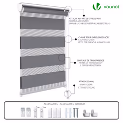 VOUNOT Zebra Roller Blind Double Fabric, Day and Night Translucent or Blackout Vision Curtains, No Drilling for Window and Door , Grey, 100 x 150 cm - Additional view 7