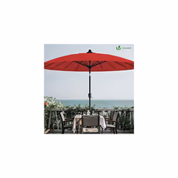 VOUNOT 2.7m Shanghai Garden Parasol, Outdoor Patio Table Tilting Parasol Umbrella, with Crank Handle, Protective Cover, 18 Sturdy Ribs, Red