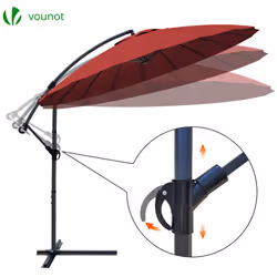 VOUNOT 3m Cantilever Shanghai Parasol, Banana Garden Patio Umbrella with Crank Handle for Outdoor Sun Shade, Red