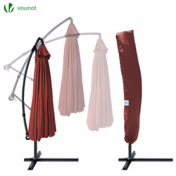 VOUNOT 3m Cantilever Shanghai Parasol, Banana Garden Patio Umbrella with Crank Handle for Outdoor Sun Shade, Red