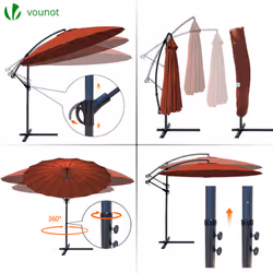 VOUNOT 3m Cantilever Shanghai Parasol, Banana Garden Patio Umbrella with Crank Handle for Outdoor Sun Shade, Red - Additional view 5