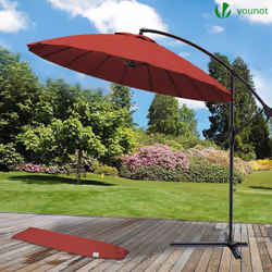VOUNOT 3m Cantilever Shanghai Parasol, Banana Garden Patio Umbrella with Crank Handle for Outdoor Sun Shade, Red - Additional view 9