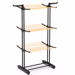 VOUNOT Foldable 3 Tier Clothes Airer, Hang Clothes Dryer, 3 Levels Drying Rack with Wheels,  Wooden Style