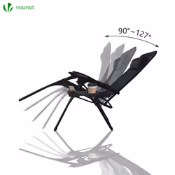 VOUNOT Set of 2 Zero Gravity Chair and Matching Table, Reclining Sun Loungers with Cup & Phone Holder, Black