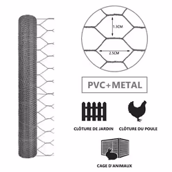 VOUNOT Chicken Wire Mesh, Metal Animal Fence, 13mm Holes, 1m x 25m, PVC Coated Grey - Additional view 8