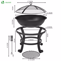 VOUNOT Fire Pit for Garden Patio Heater Charcoal Log Wood Burner Fire Bowl 55cm