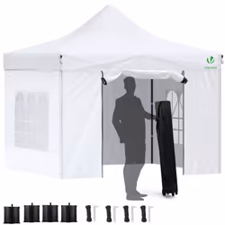 VOUNOT 3x3m Heavy Duty Gazebo with 4 Sides, Pop up Gazebo Fully Waterproof Party Tent with Roller Bag and Leg Weights, White