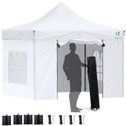VOUNOT 3x3m Heavy Duty Gazebo with 4 Sides, Pop up Gazebo Fully Waterproof Party Tent with Roller Bag and Leg Weights, White