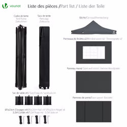 VOUNOT 3x3m Heavy Duty Gazebo with 4 Sides, Pop up Gazebo Fully Waterproof Party Tent with Roller Bag and Leg Weights, Grey