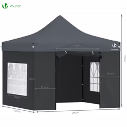 VOUNOT 3x3m Heavy Duty Gazebo with 4 Sides, Pop up Gazebo Fully Waterproof Party Tent with Roller Bag and Leg Weights, Grey