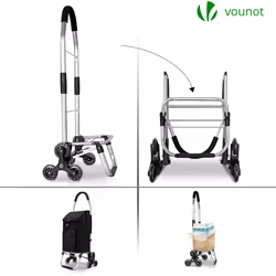 VOUNOT Folding Shopping Trolley on 6 Wheels, Aluminium Lightweight Shopping Cart, 45L, Black