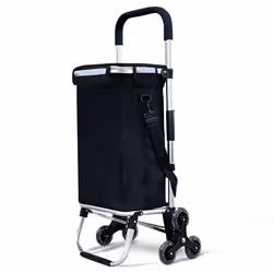 VOUNOT Folding Shopping Trolley on 6 Wheels, Aluminium Lightweight Shopping Cart with Insulated Cooling Bag, 50L, Black