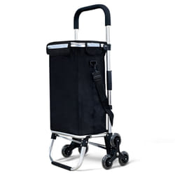 VOUNOT Folding Shopping Trolley on 6 Wheels, Aluminium Lightweight Shopping Cart with Insulated Cooling Bag, 50L, Black