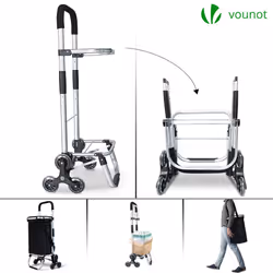 VOUNOT Folding Shopping Trolley on 6 Wheels, Aluminium Lightweight Shopping Cart with Insulated Cooling Bag, 50L, Black