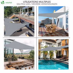 VOUNOT Sun Shade Sail Waterproof Triangle Sail Canopy With Mounting Ropes 5x5x5m, Grey