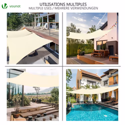 VOUNOT Sun Shade Sail Waterproof Rectangler Sail Canopy With Mounting Ropes 3x5m, Beige