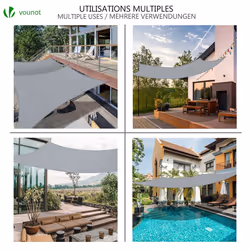 VOUNOT Sun Shade Sail Waterproof Rectangler Sail Canopy With Mounting Ropes 3x5m, Grey