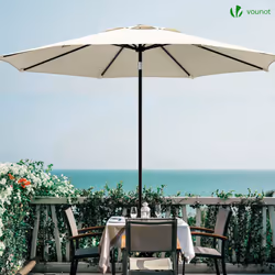 VOUNOT 2.7m Garden Parasol, Sunshade Patio Outdoor Tilting Umbrella with Crank Handle and Cover, Beige - Additional view 3