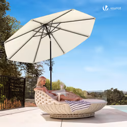VOUNOT 2.7m Garden Parasol, Sunshade Patio Outdoor Tilting Umbrella with Crank Handle and Cover, Beige - Additional view 4