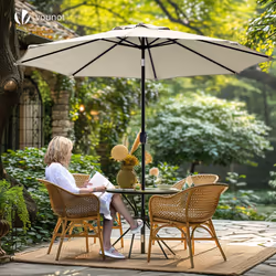 VOUNOT 2.7m Garden Parasol, Sunshade Patio Outdoor Tilting Umbrella with Crank Handle and Cover, Beige - Additional view 6