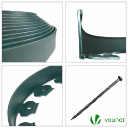 VOUNOT Plastic Garden Edging, Flexible Lawn Edging with Pegs, Green 10m