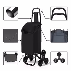VOUNOT 6 Wheels Stair Climbing Shopping Trolley, 32L Black - Additional view 2