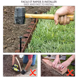 VOUNOT Plastic Garden Edging, Flexible Lawn Edging with Pegs, Brown 10m