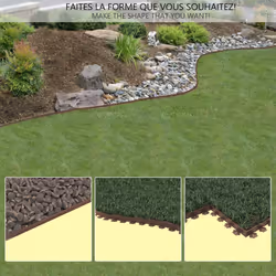 VOUNOT Plastic Garden Edging, Flexible Lawn Edging with Pegs, Brown 10m