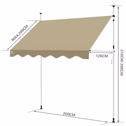 VOUNOT 2 x 1.2m Patio Telescopic Awning, Retractable Manual Awning, Adjustable Waterproof Canopy with Hand Crank, Balcony Sun Shade Shelter - Beige