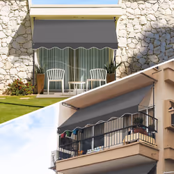VOUNOT 2.5 x 1.2m Patio Telescopic Awning, Retractable Manual Awning, Adjustable Waterproof Canopy with Hand Crank, Balcony Sun Shade Shelter - Grey
