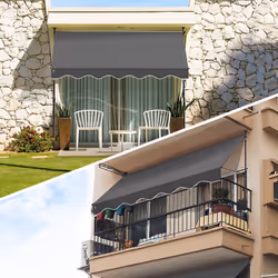 VOUNOT 3 x 1.2m Patio Telescopic Awning, Retractable Manual Awning, Adjustable Waterproof Canopy with Hand Crank, Balcony Sun Shade Shelter - Grey
