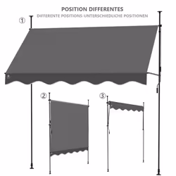 VOUNOT 3 x 1.2m Patio Telescopic Awning, Retractable Manual Awning, Adjustable Waterproof Canopy with Hand Crank, Balcony Sun Shade Shelter - Grey - Additional view 7