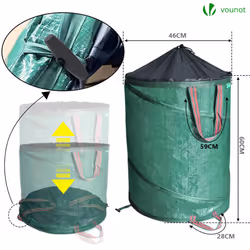 VOUNOT 3X Garden Bags Pop-up 100L with Handles, Reusable Garden Waste Sacks