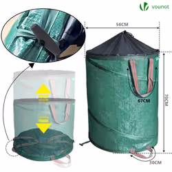 VOUNOT 3X Garden Bags Pop-up 170L with Handles, Reusable Garden Waste Sacks