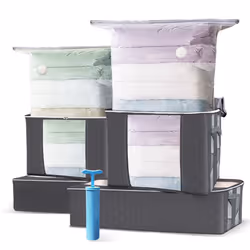 VOUNOT Set of 9 Clothes Storage Bag, 3 Foldabale EDENOO Storage bag 3 Vacuum Bags with Hand Pump