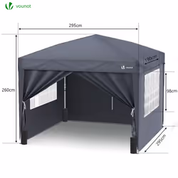 VOUNOT 3m x 3m Pop Up Gazebo with Sides & 4 Weight Bags & Carry Bag, Grey