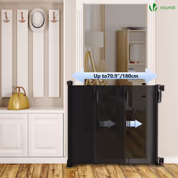 VOUNOT Retractable Stair Gate, Extend Up to 180cm Wide, Silent One-Hand Operation Safety Door Gate, Black