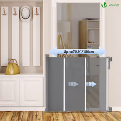VOUNOT Retractable Stair Gate, Extend Up to 180cm Wide, Silent One-Hand Operation Safety Door Gate, Grey