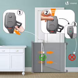 VOUNOT Retractable Stair Gate, Extend Up to 180cm Wide, Silent One-Hand Operation Safety Door Gate, Grey