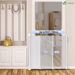 VOUNOT Retractable Stair Gate, Extend Up to 180cm Wide, Silent One-Hand Operation Safety Door Gate, White