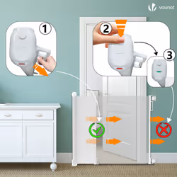 VOUNOT Retractable Stair Gate, Extend Up to 180cm Wide, Silent One-Hand Operation Safety Door Gate, White