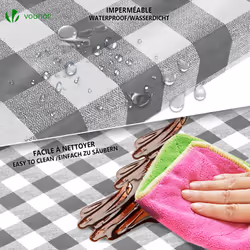 VOUNOT Set of 3 Picnic Bench Covers Elastic Outdoor Picnic Waterproof Tablecloth Grey-White Checked