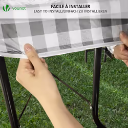 VOUNOT Set of 3 Picnic Bench Covers Elastic Outdoor Picnic Waterproof Tablecloth Grey-White Checked - Additional view 5